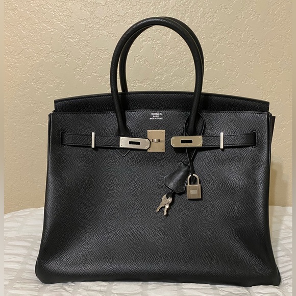 HP🎉RARE HERMÈS BIRKIN BRUSHED PALLADIUM HW EPSOM BLACK LEATHER 35 cm - Picture 13 of 16
